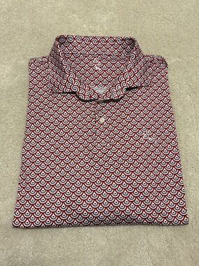 Rhoback Men's “The Bunting” Red White Navy Patterned Polo Shirt XL